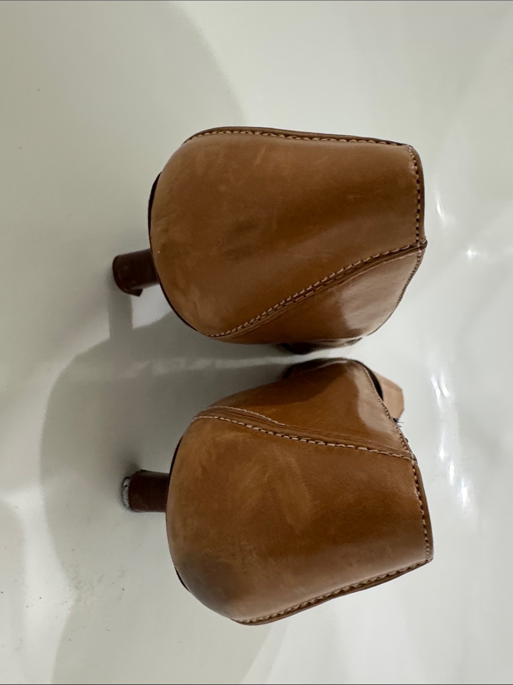 Cole Haan Women’s Tan Leather Square-Toe Heels Size 8 - Picture 5 of 10